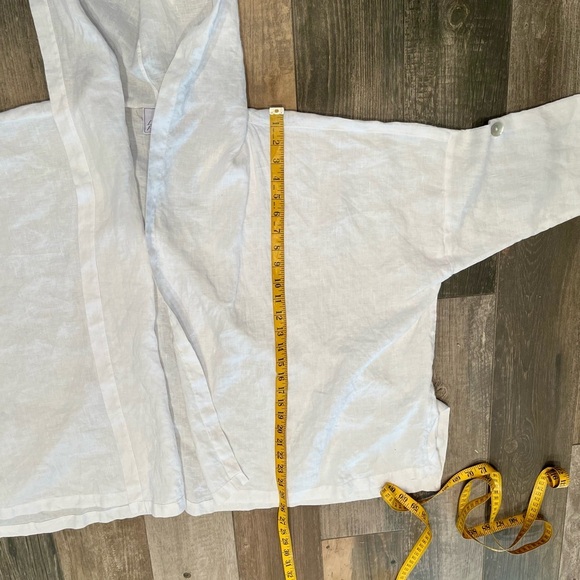 La. Fixsun White 100% linen Open Hoodie Oversized Jacket M Lagenlook Beach - Picture 10 of 10